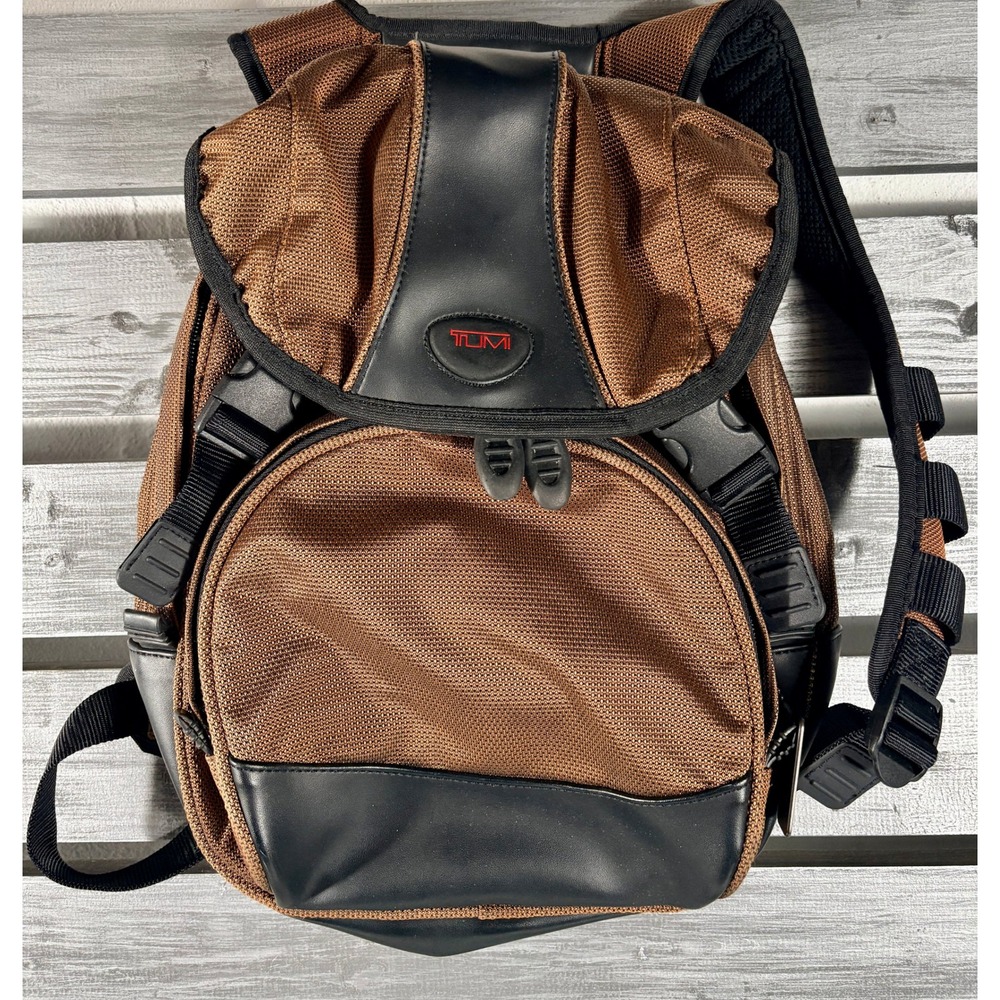T2 by Tumi Brown Black Ballistic Nylon Small Backpack Travel Bag